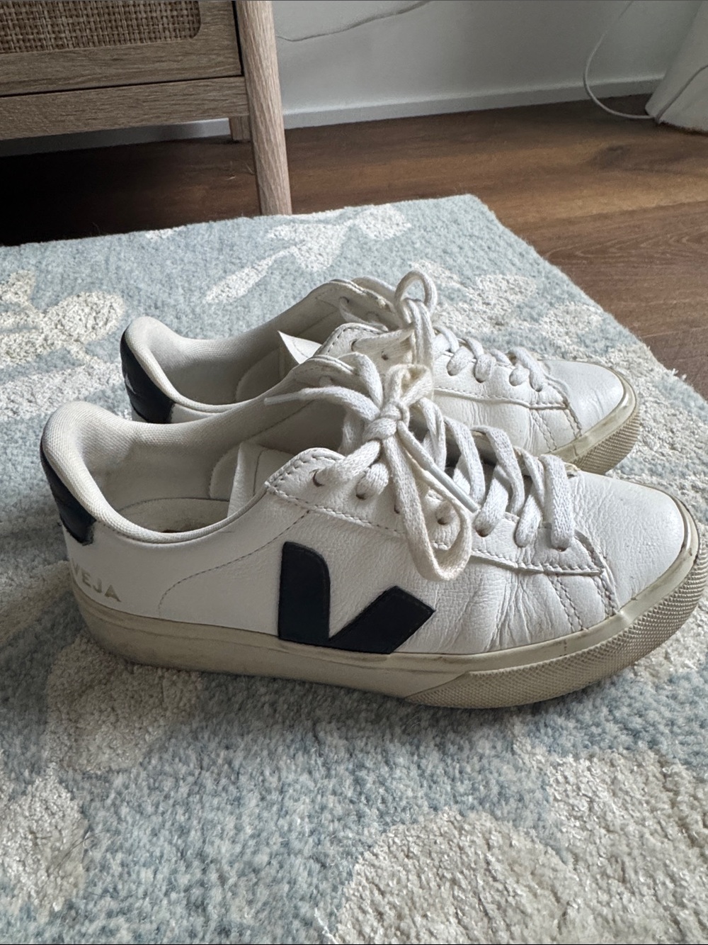 Veja Campo White Leather Sneakers with Black V Accent